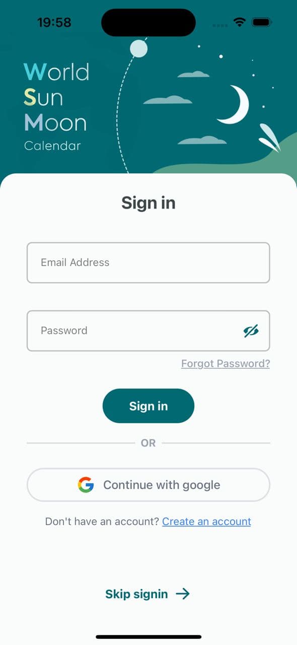 WSM Calendar Login Screen